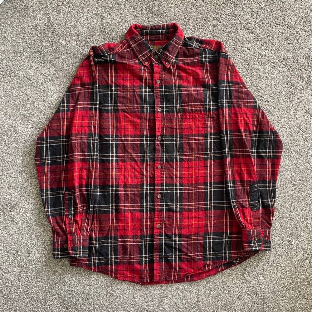 VTG 90s Style Mens Faded Glory Flannel Shirt Size M Red Black Plaid Long Sleeve